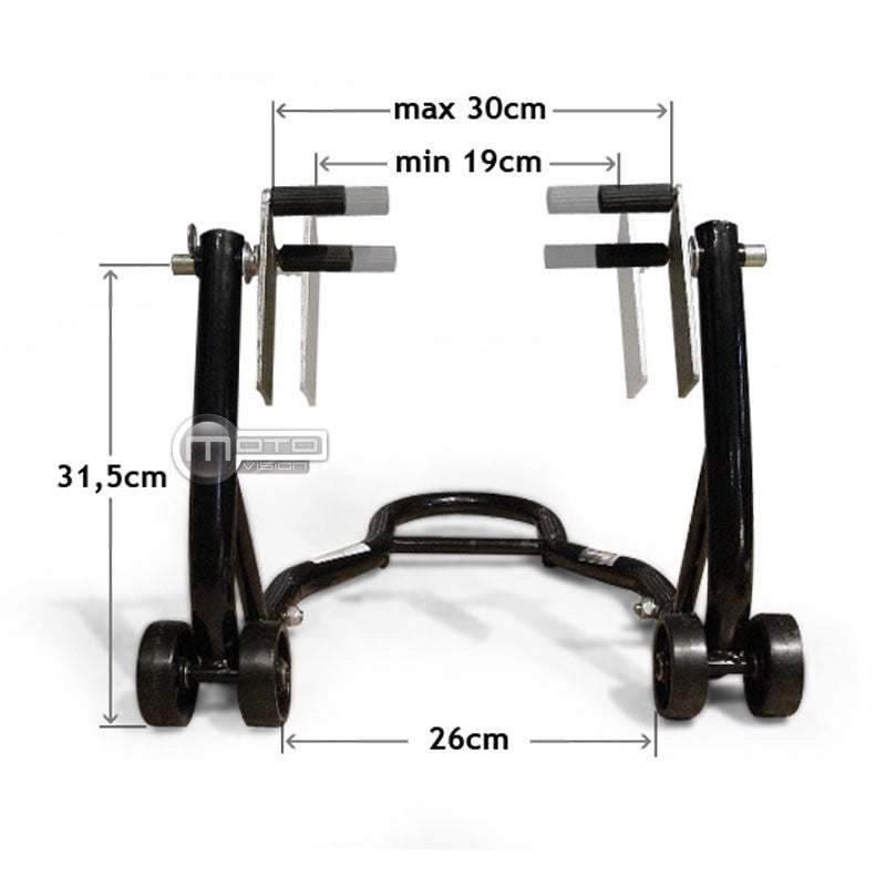 Béquille d’atelier moto roue avant universelle avec dimensions réglables et supports de fourche