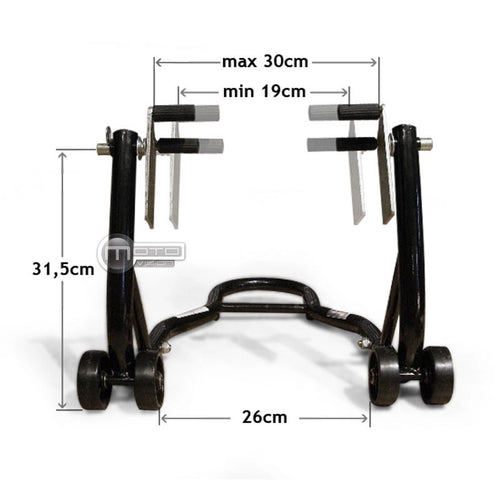 Béquille d’atelier moto roue avant universelle avec dimensions réglables et supports de fourche