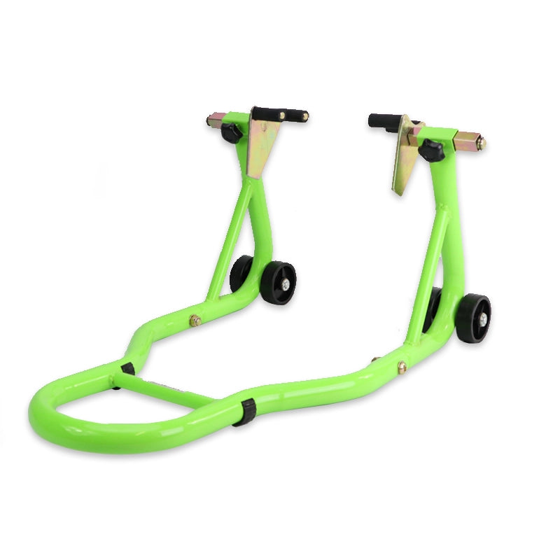 Béquille d’atelier moto roue avant verte avec supports de fourche